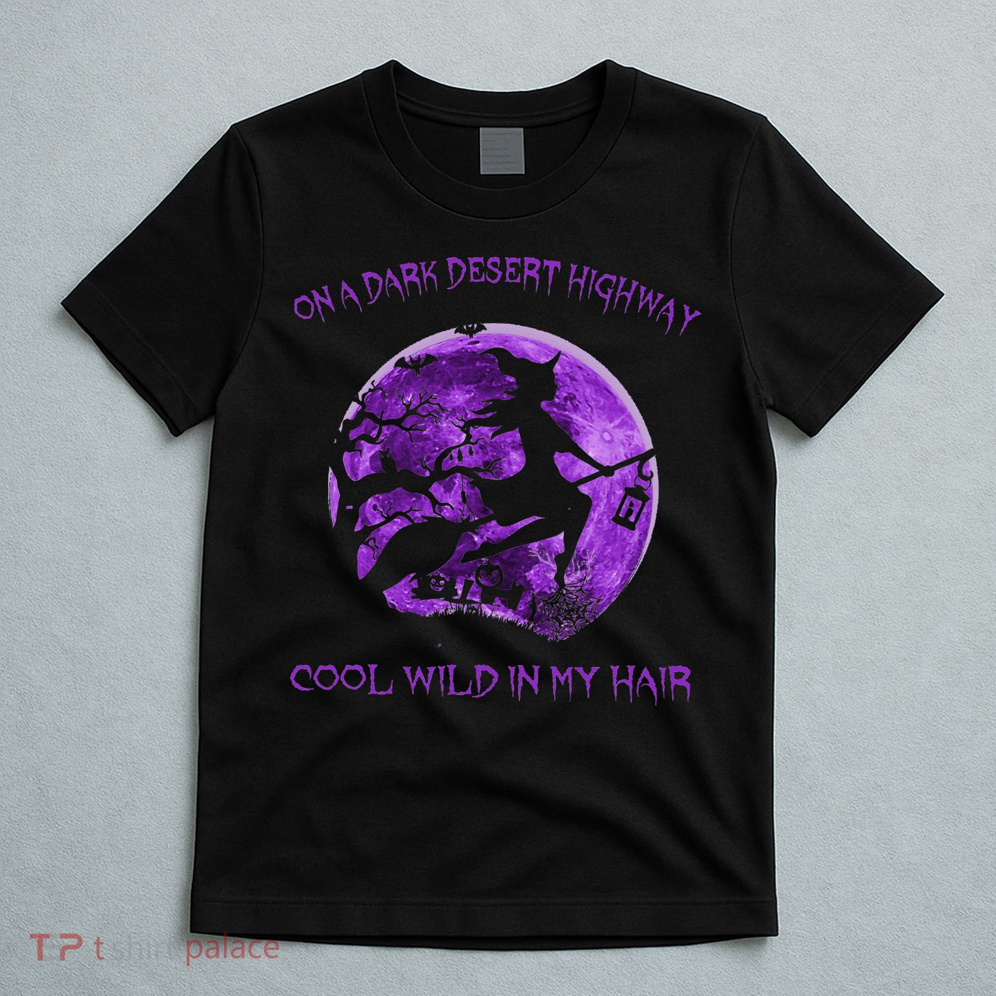 Witch Riding Brooms On A Dark Desert Highways Halloween T-Shirt