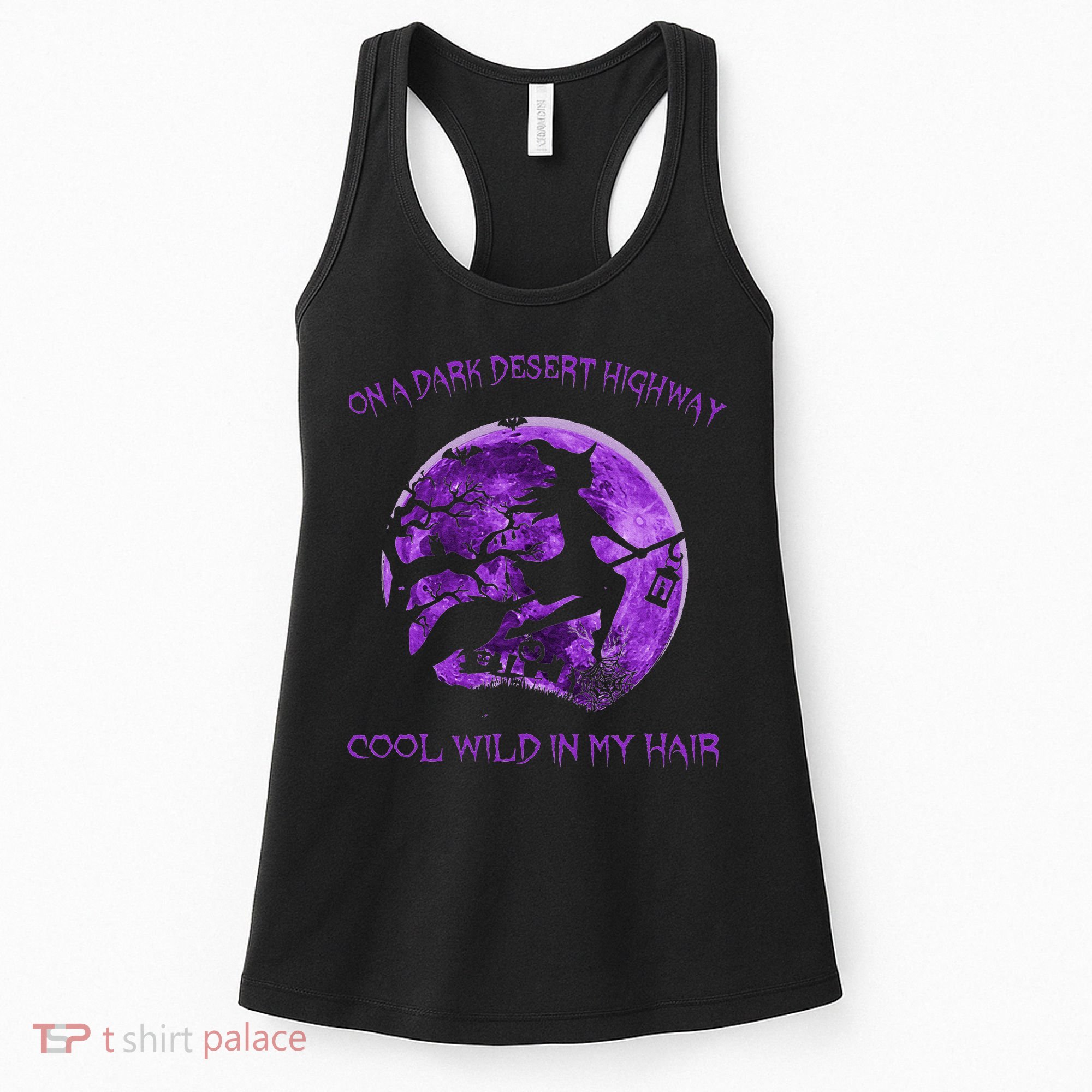 Witch Riding Brooms On A Dark Desert Highways Halloween Women's Tank Top