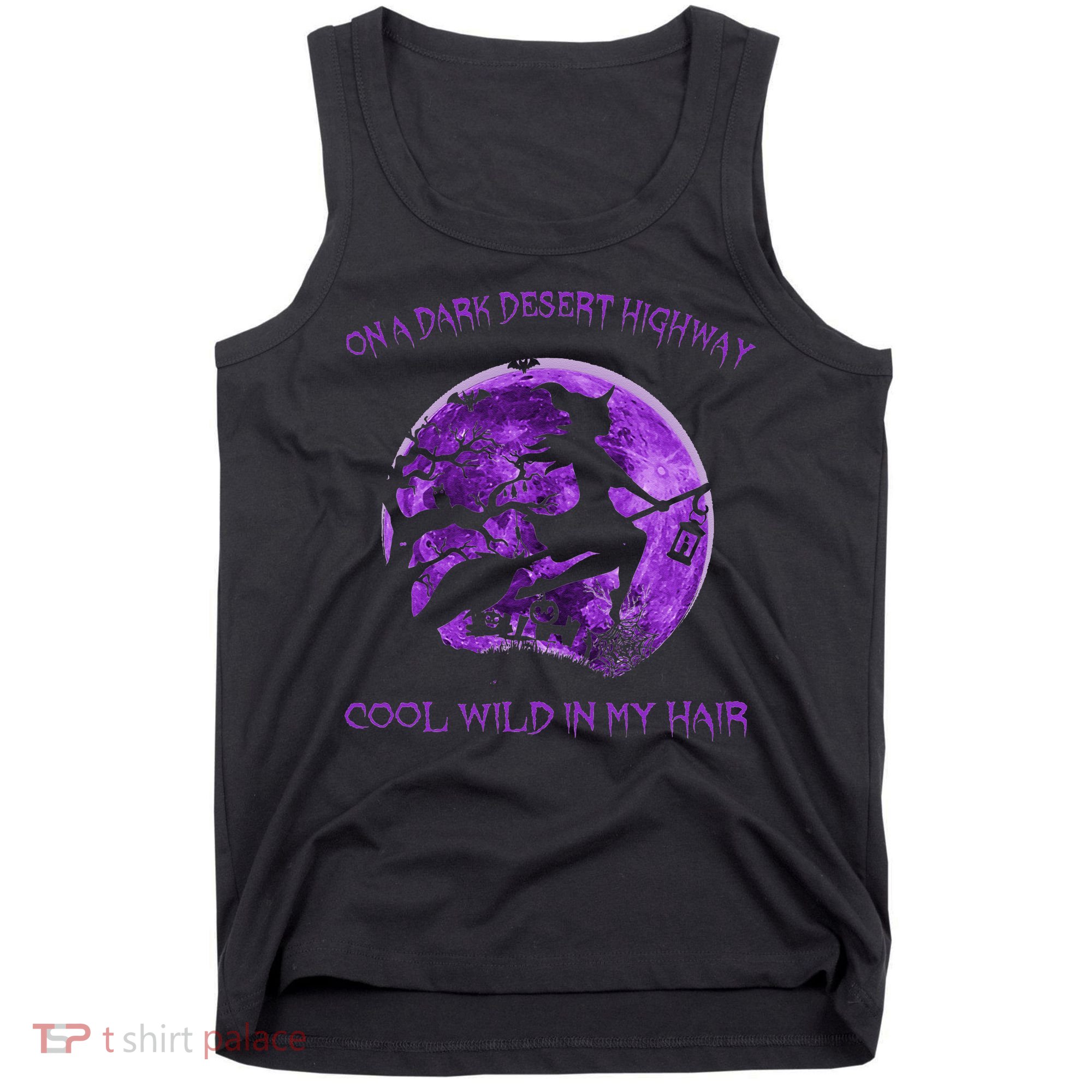 Witch Riding Brooms On A Dark Desert Highways Halloween Tank Top
