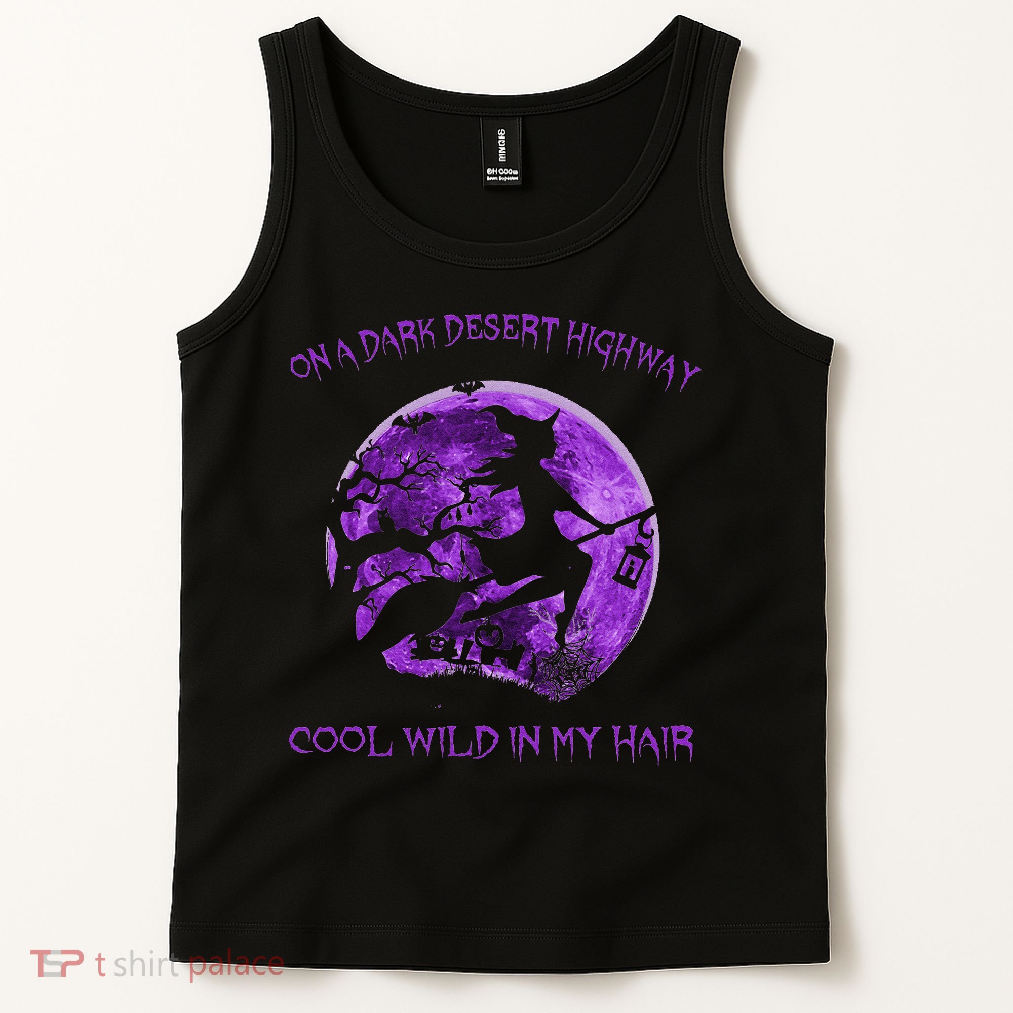 Witch Riding Brooms On A Dark Desert Highways Halloween Tank Top