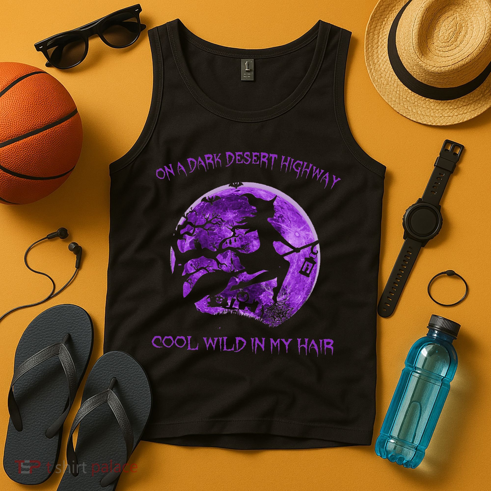 Witch Riding Brooms On A Dark Desert Highways Halloween Tank Top
