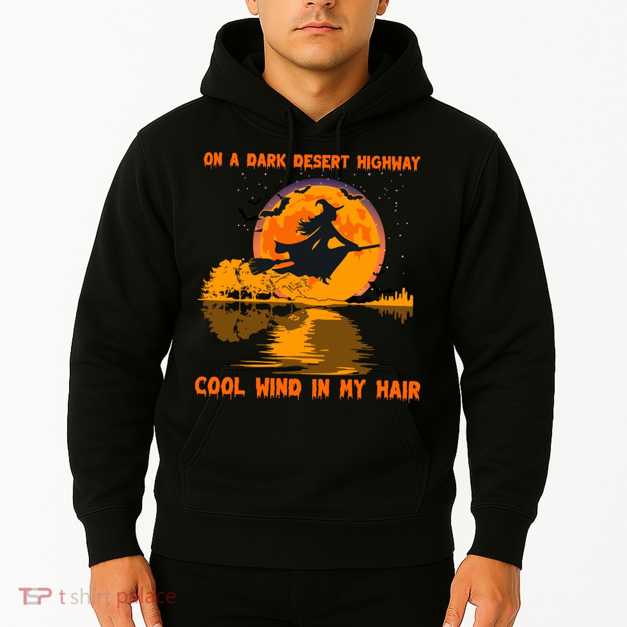 Witch Riding Brooms On A Dark Desert Highways Halloween Hoodie