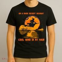 Witch Riding Brooms On A Dark Desert Highways Halloween T-Shirt thumb 3