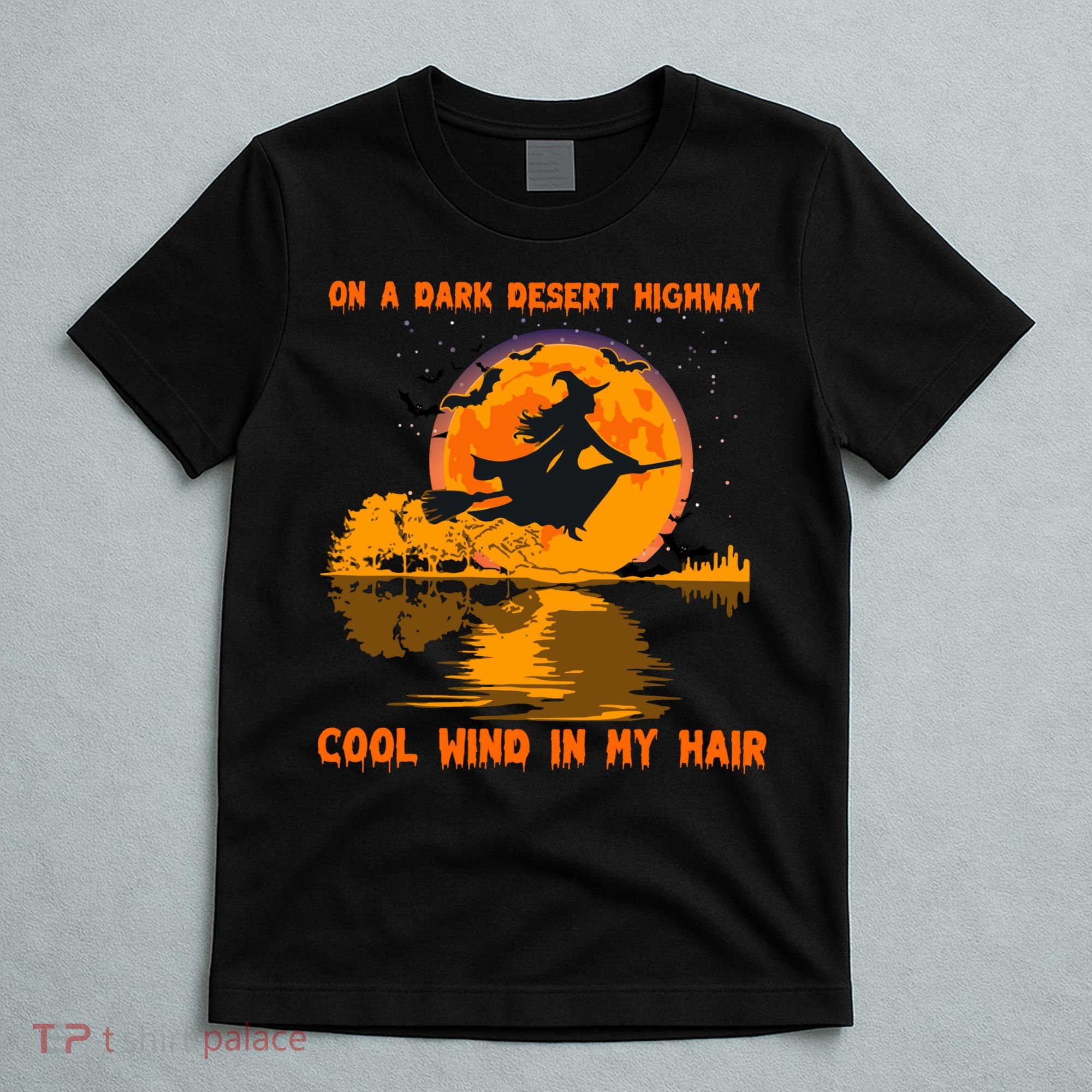 Witch Riding Brooms On A Dark Desert Highways Halloween T-Shirt