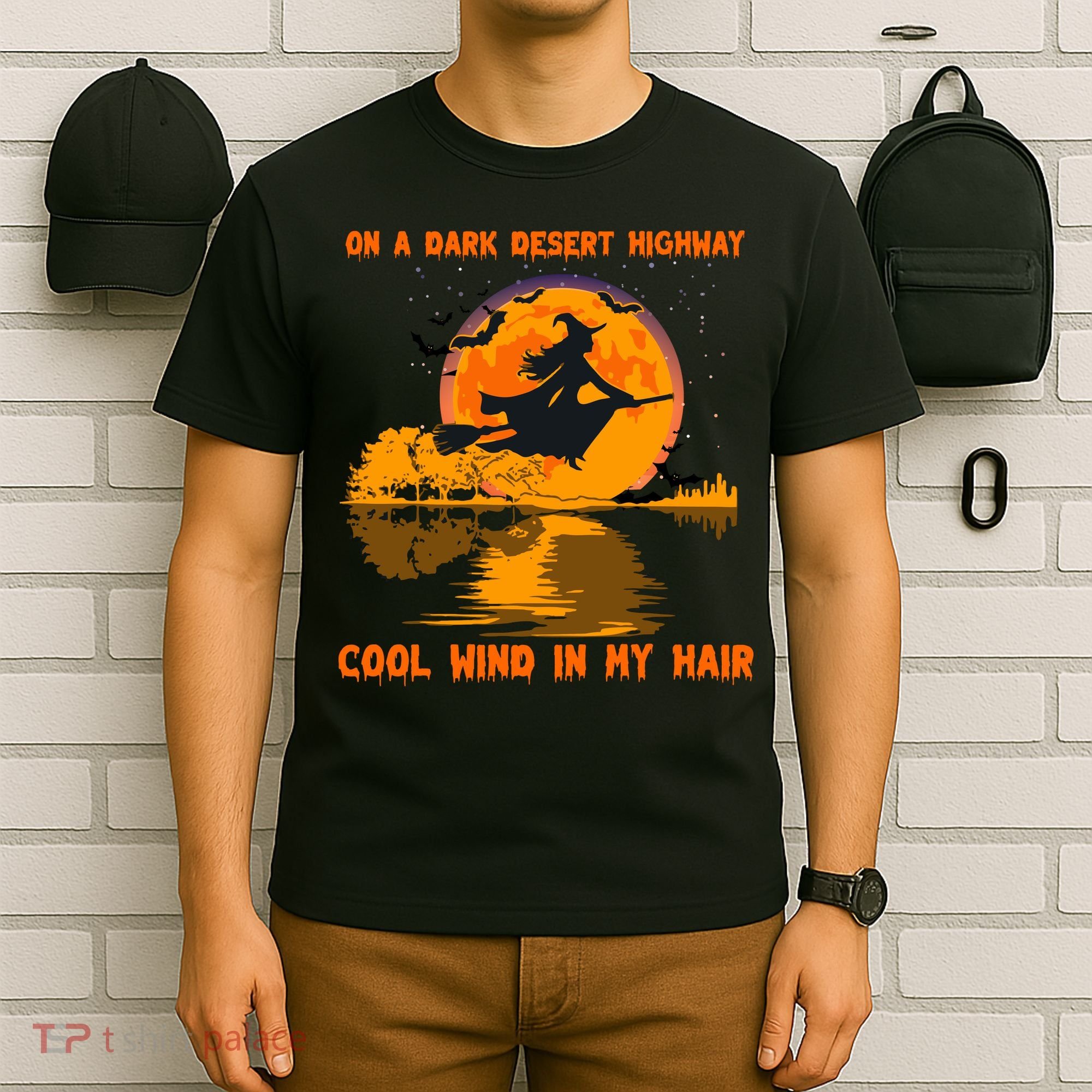 Witch Riding Brooms On A Dark Desert Highways Halloween T-Shirt