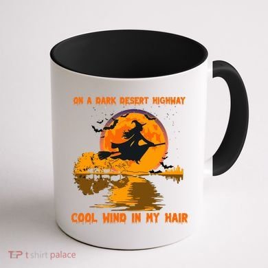 Witch Riding Brooms On A Dark Desert Highways Halloween Coffee Mug back