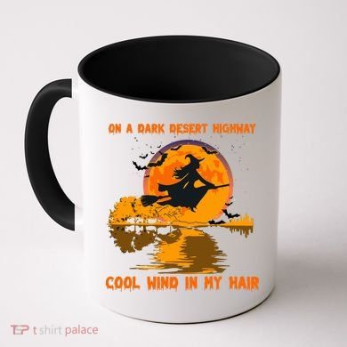 Witch Riding Brooms On A Dark Desert Highways Halloween Coffee Mug