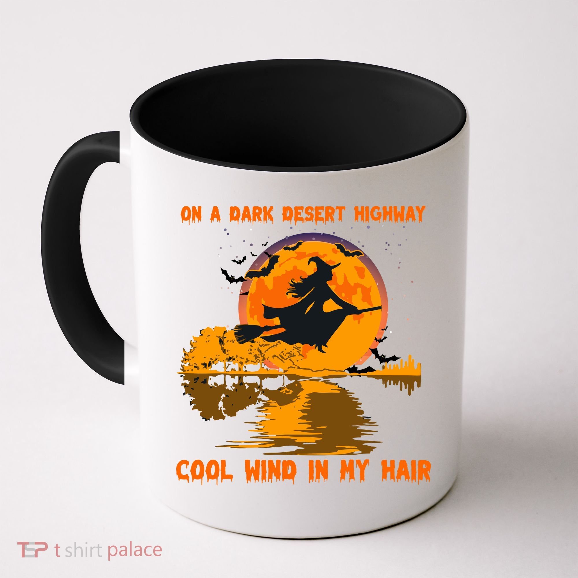 Witch Riding Brooms On A Dark Desert Highways Halloween Coffee Mug
