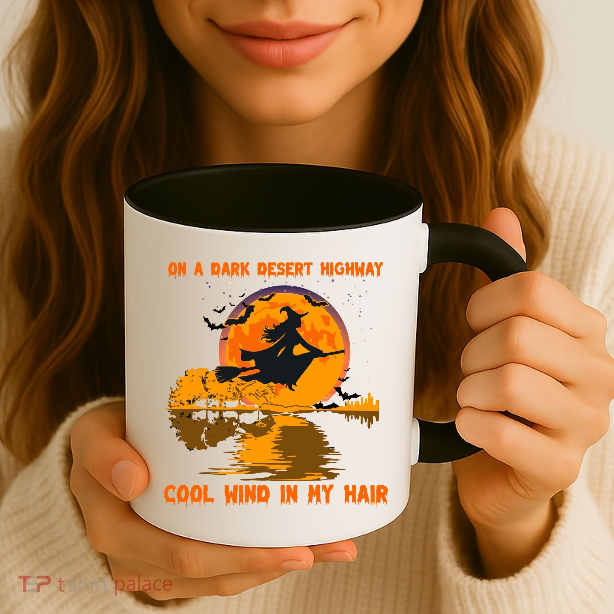 Witch Riding Brooms On A Dark Desert Highways Halloween Coffee Mug