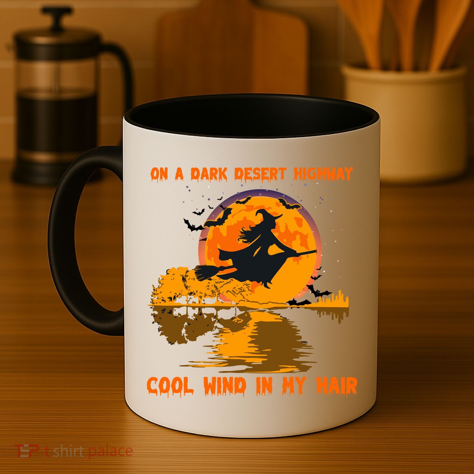 Witch Riding Brooms On A Dark Desert Highways Halloween Coffee Mug