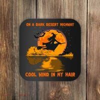 Witch Riding Brooms On A Dark Desert Highways Halloween Coaster thumb 0