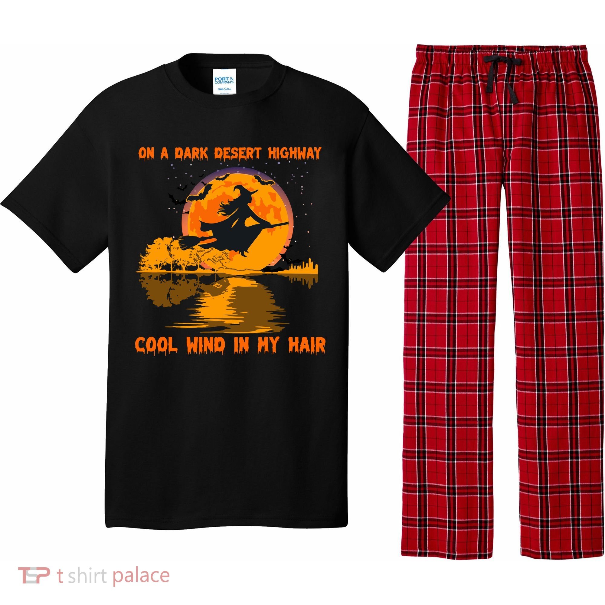 Witch Riding Brooms On A Dark Desert Highways Halloween Pajama Set