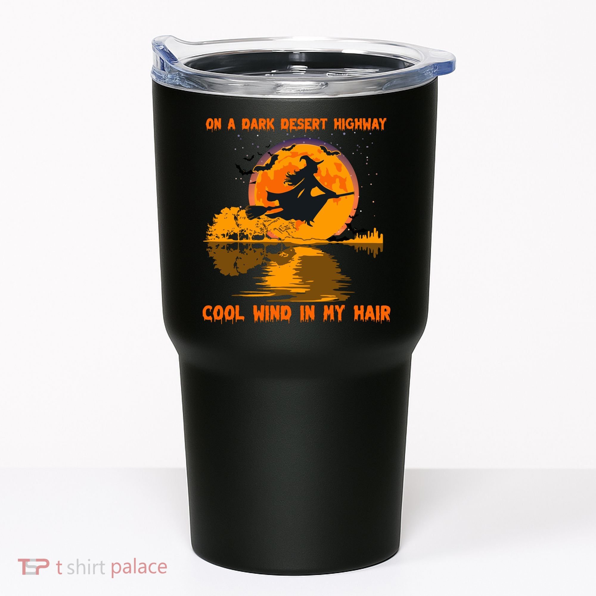 Witch Riding Brooms On A Dark Desert Highways Halloween Tumbler