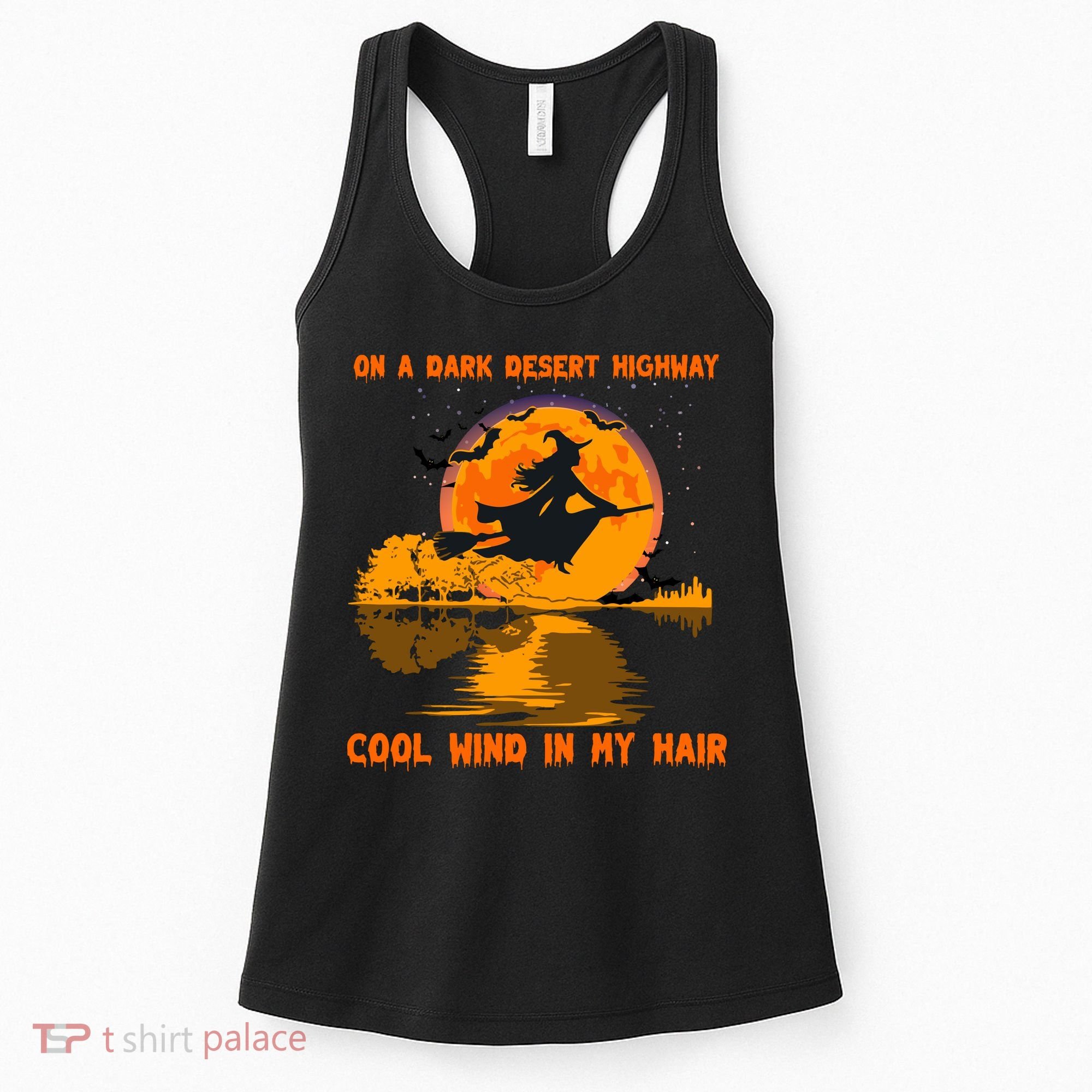 Witch Riding Brooms On A Dark Desert Highways Halloween Women's Tank Top