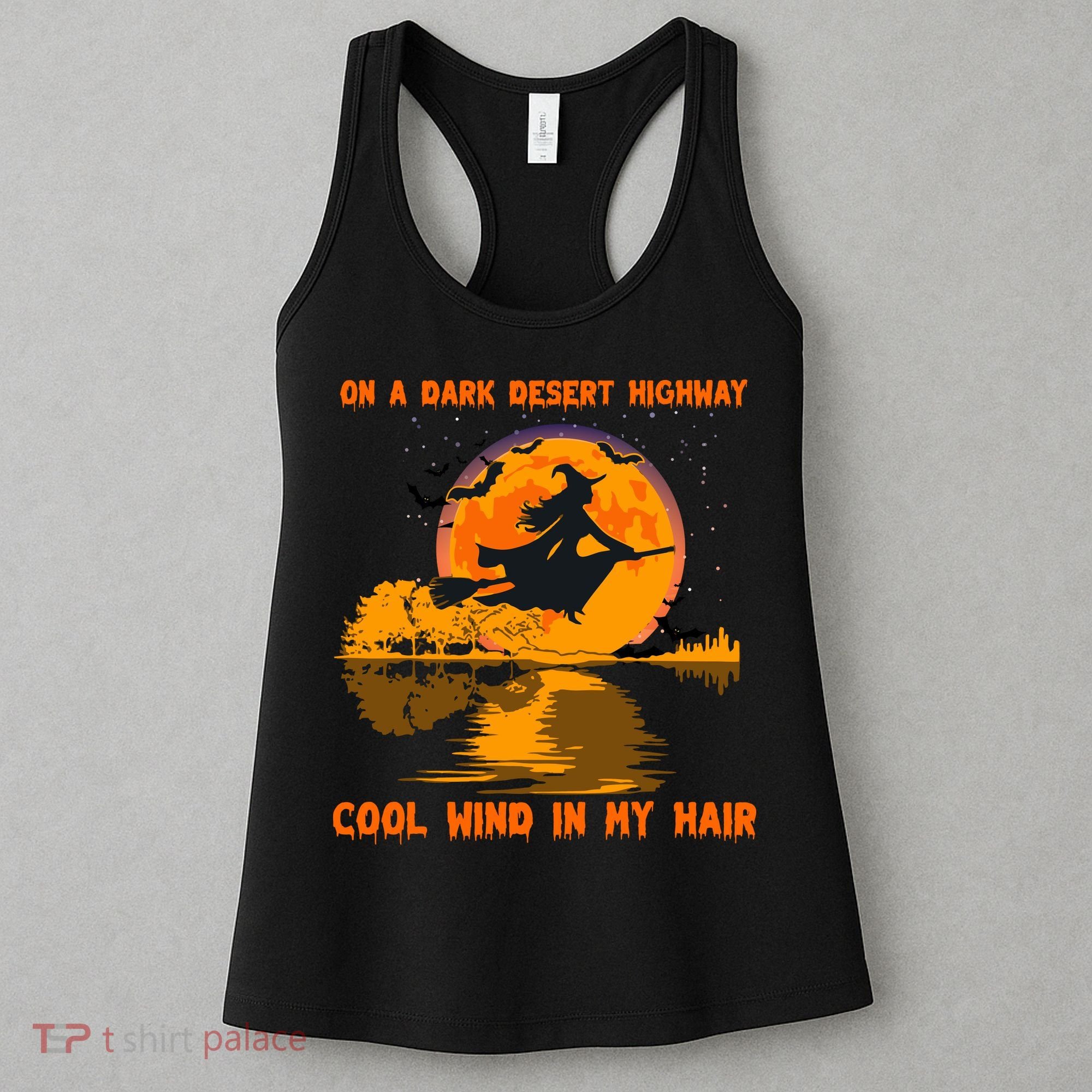 Witch Riding Brooms On A Dark Desert Highways Halloween Women's Tank Top