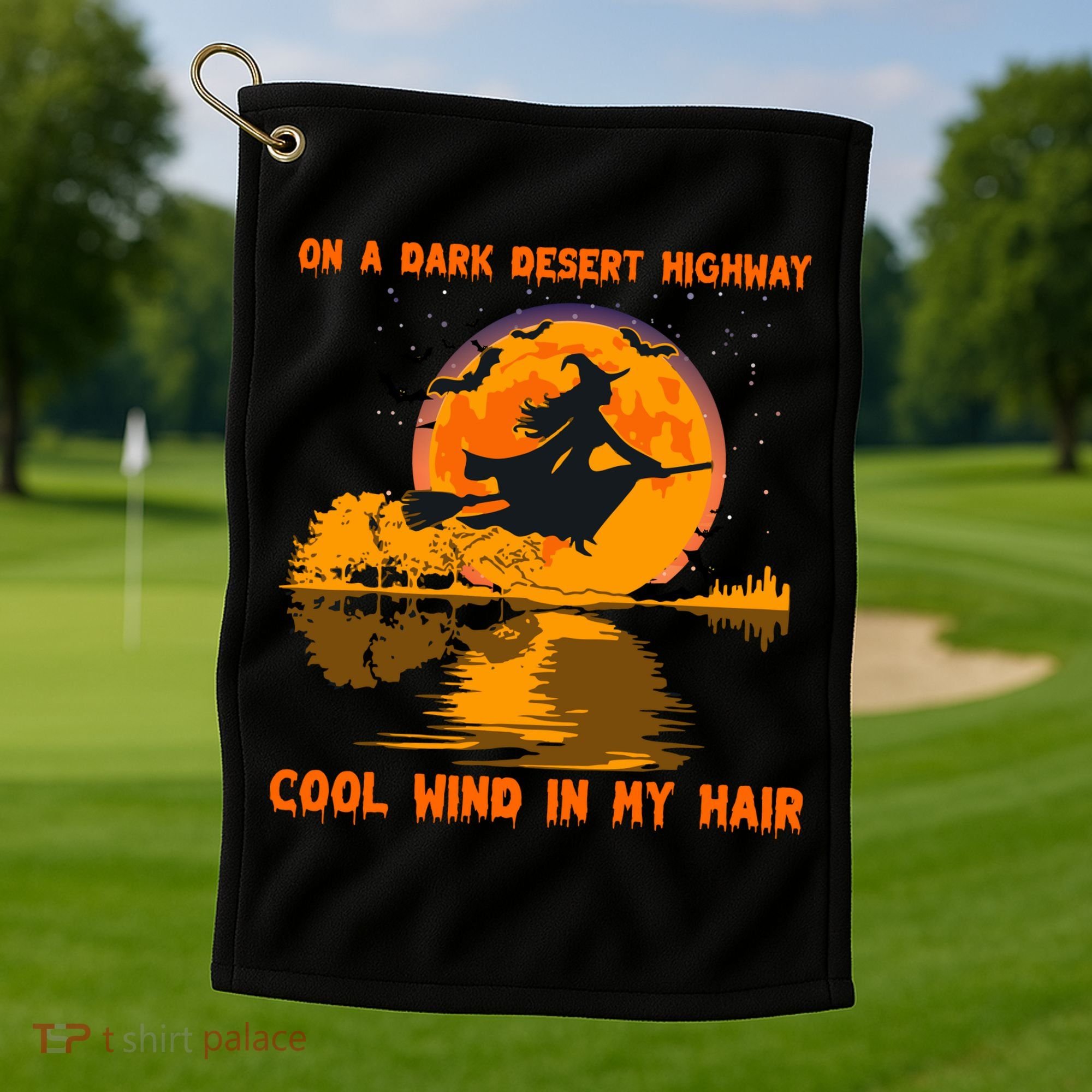 Witch Riding Brooms On A Dark Desert Highways Halloween Golf Towel