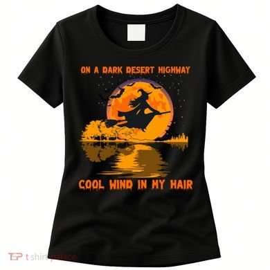 Witch Riding Brooms On A Dark Desert Highways Halloween Women's T-Shirt