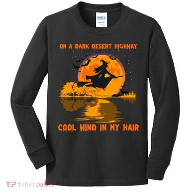 Witch Riding Brooms On A Dark Desert Highways Halloween Kids Long Sleeve Shirt