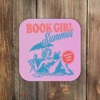 Women Retro Book Girl Summer Bookish Vacation Funny Reader Coaster thumb 0