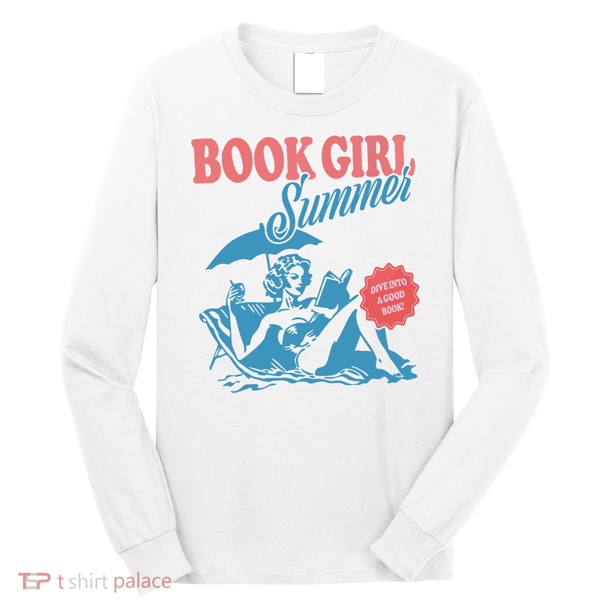 Women Retro Book Girl Summer Bookish Vacation Funny Reader Long Sleeve Shirt