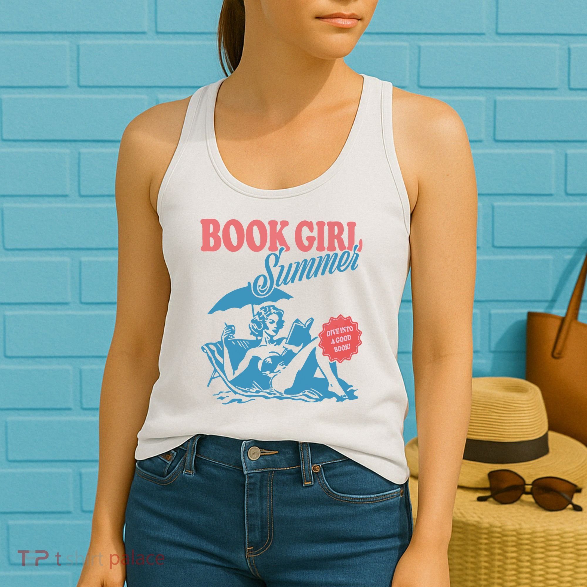 Women Retro Book Girl Summer Bookish Vacation Funny Reader Women's Tank Top