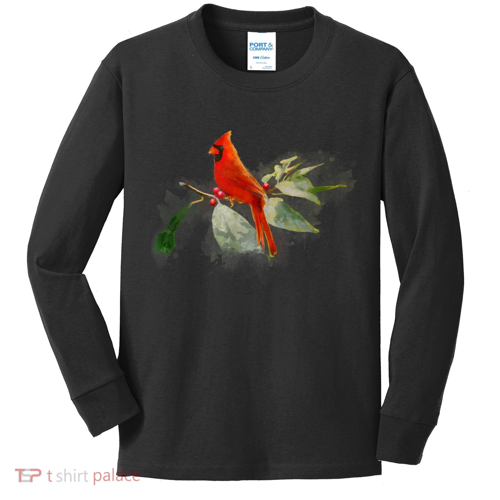 Wild Red Cardinal Bird Kids Long Sleeve Shirt