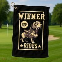 Wiener Rides Dachshund Lover Doxie Weiner Weenie Dog Owner Golf Towel thumb 1