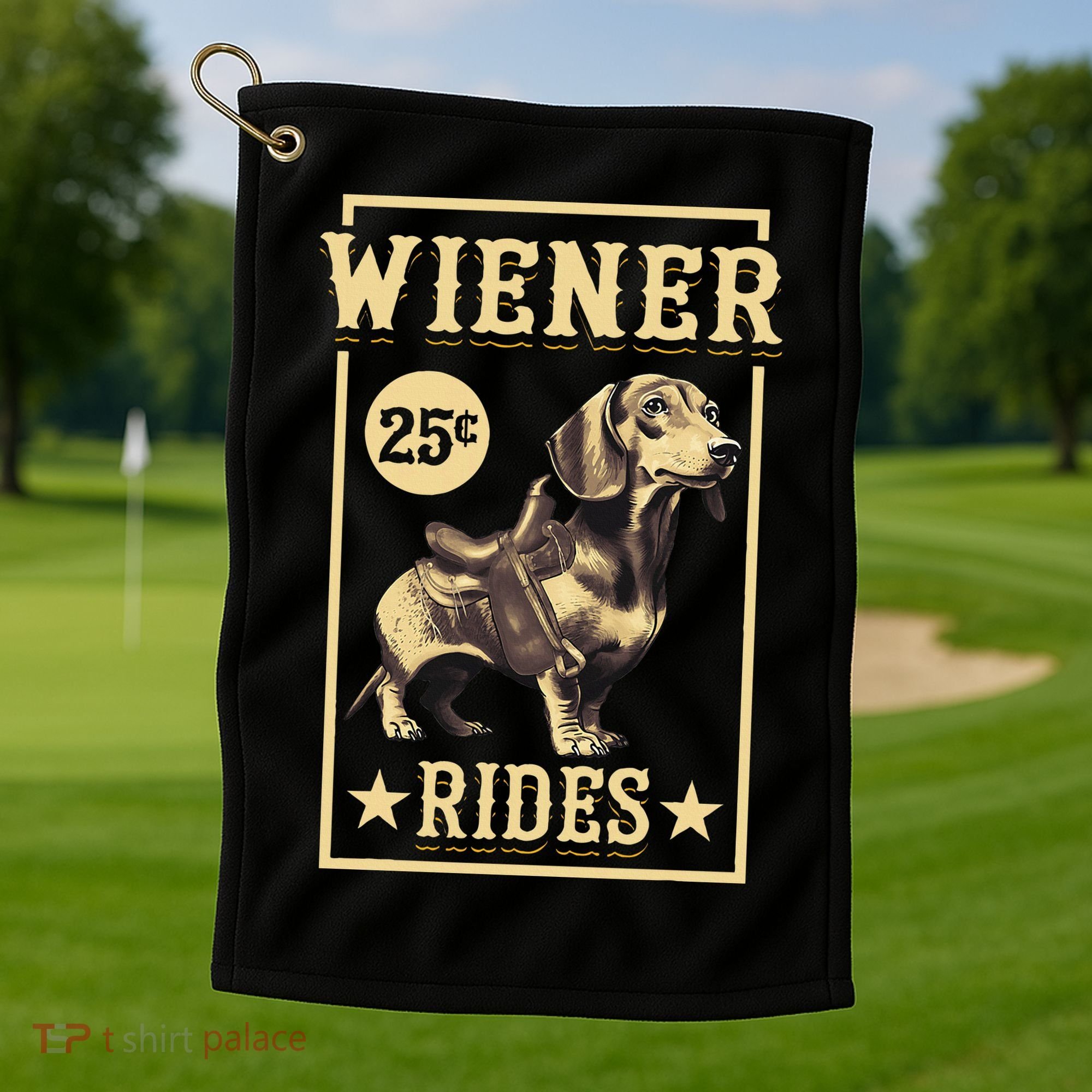 Wiener Rides Dachshund Lover Doxie Weiner Weenie Dog Owner Golf Towel