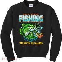 Wild River Fishing The River Is Calling Catch The Big Bass Since 1990 Kids Sweatshirt thumb 0