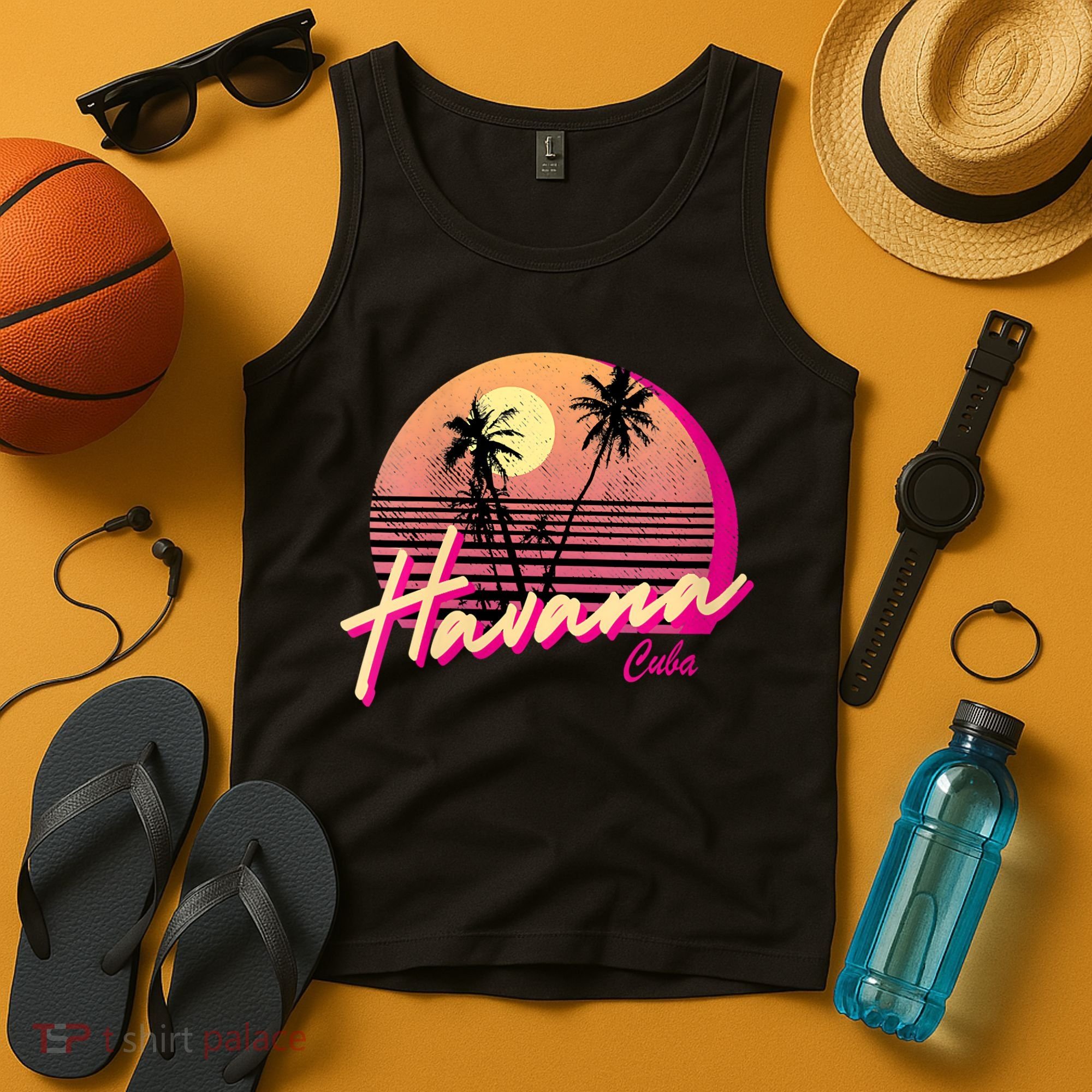 Womens Retro Havana Cuba California Beach Sunset Tank Top