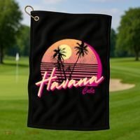 Womens Retro Havana Cuba California Beach Sunset Golf Towel thumb 1