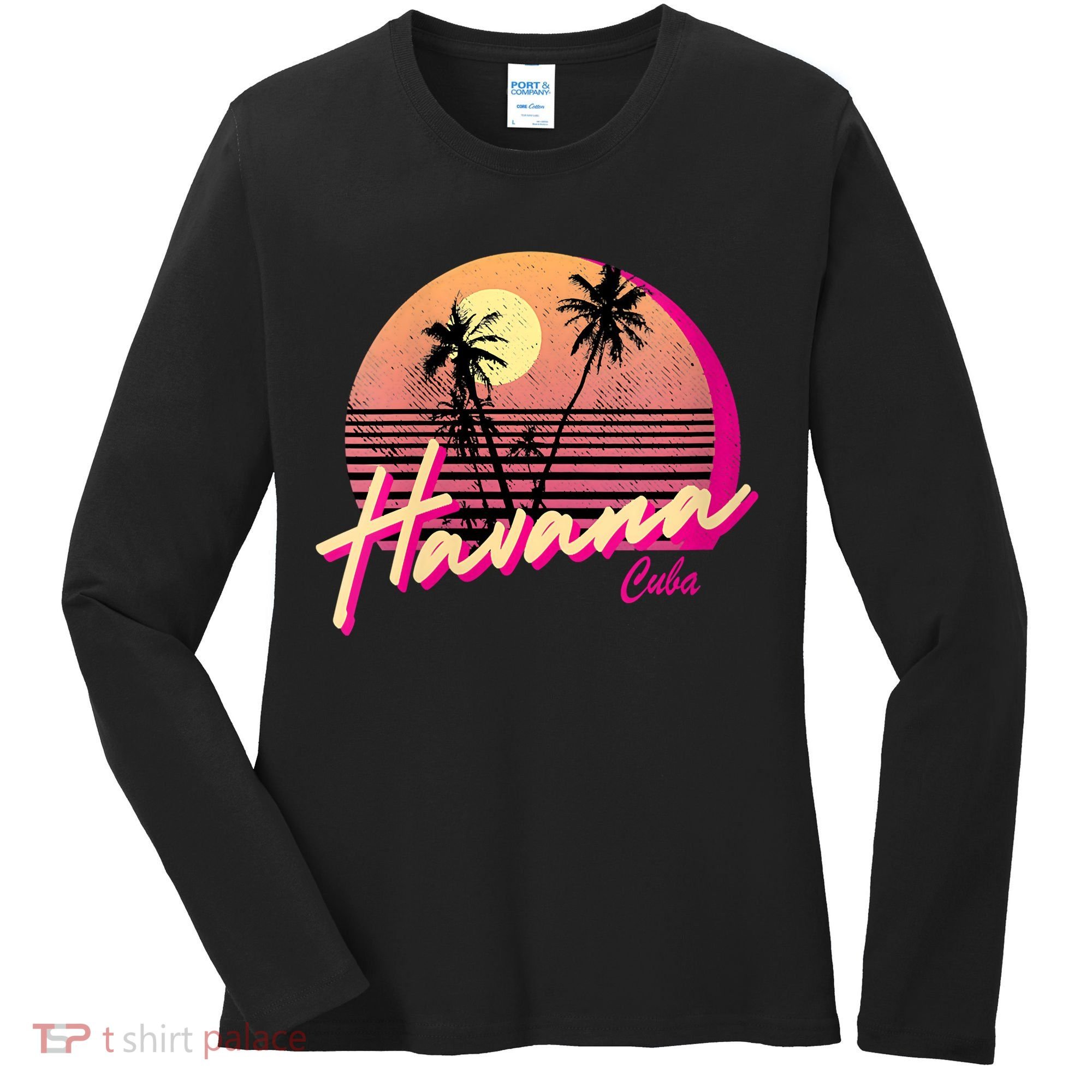 Womens Retro Havana Cuba California Beach Sunset Women's Long Sleeve Shirt
