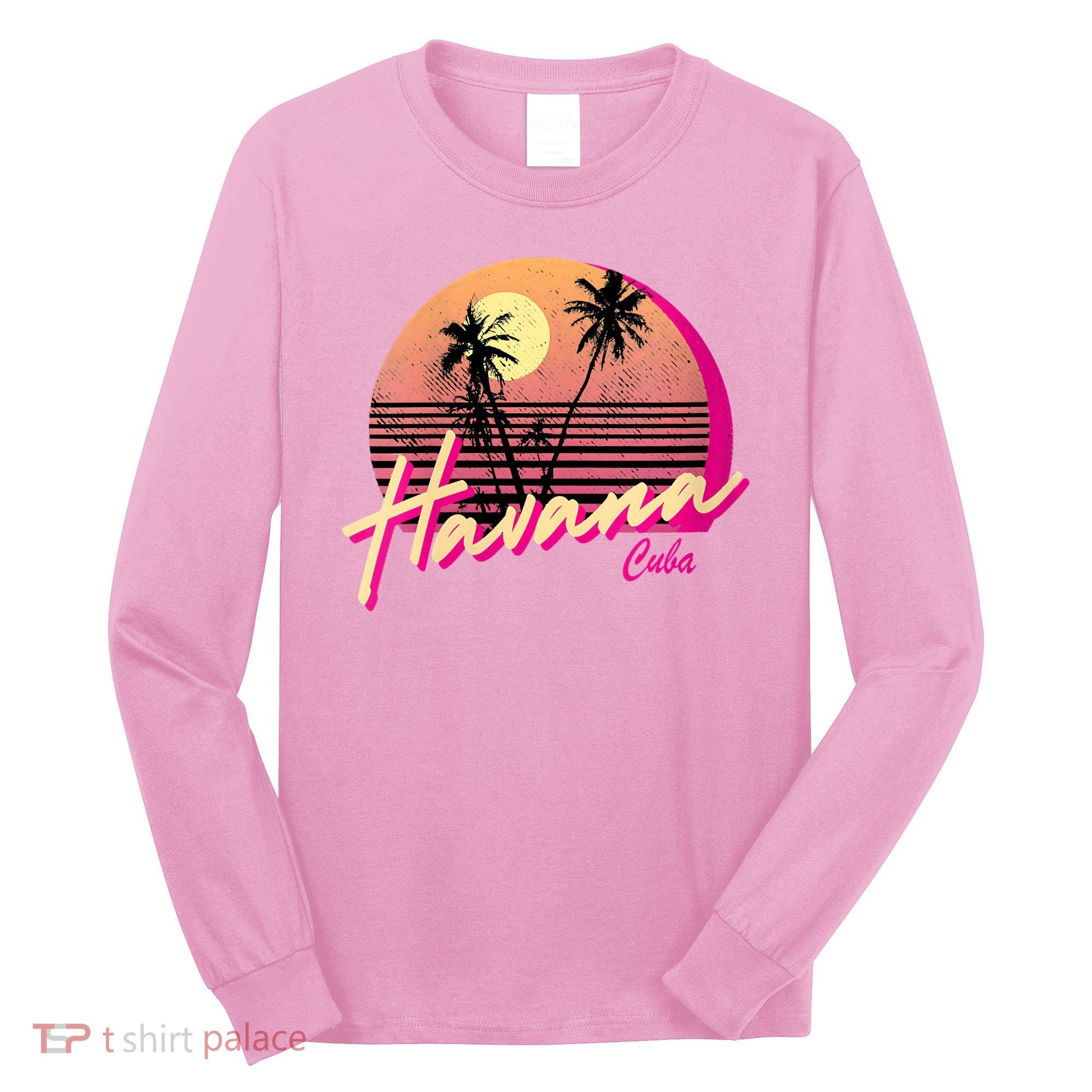 Womens Retro Havana Cuba California Beach Sunset Long Sleeve Shirt