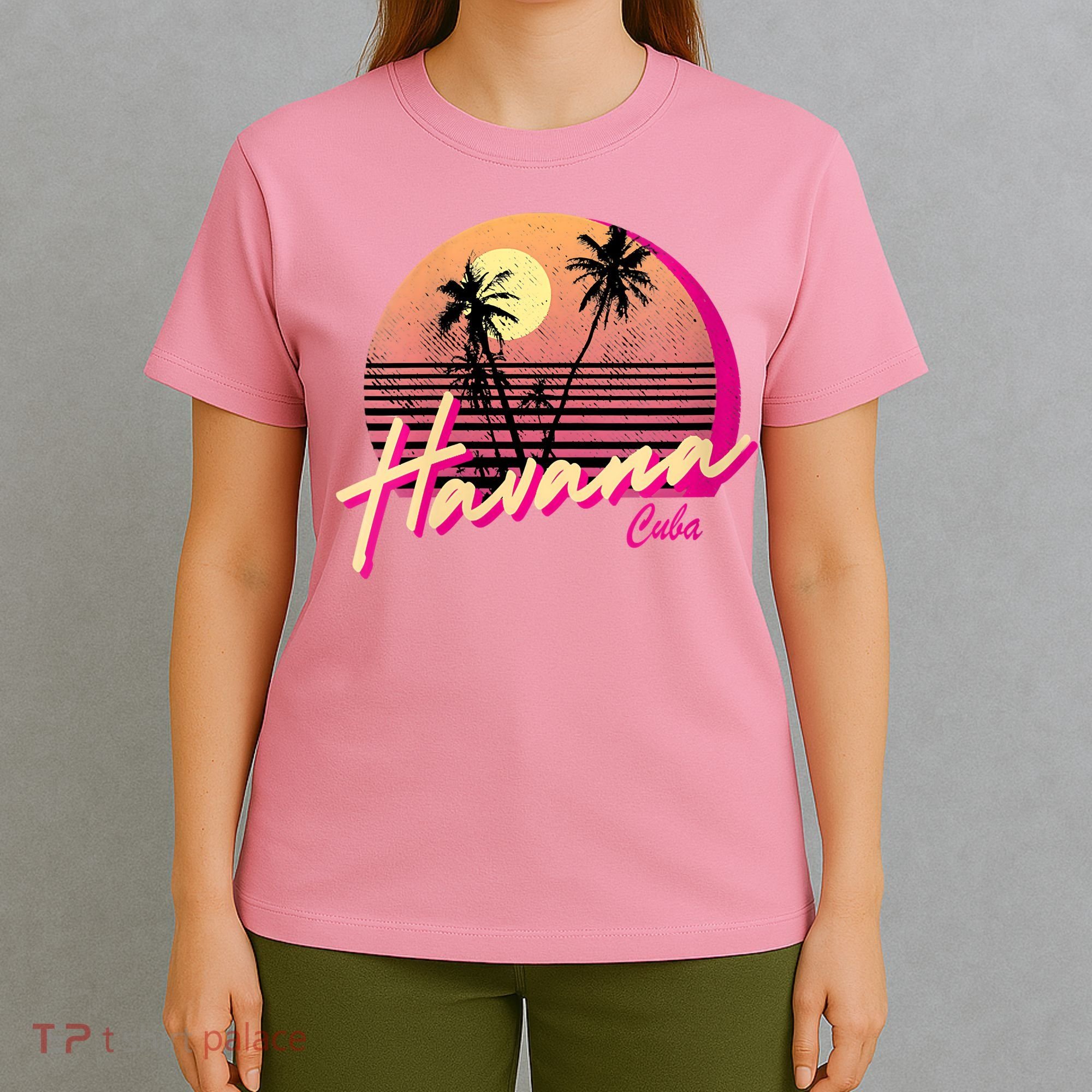 Womens Retro Havana Cuba California Beach Sunset T-Shirt