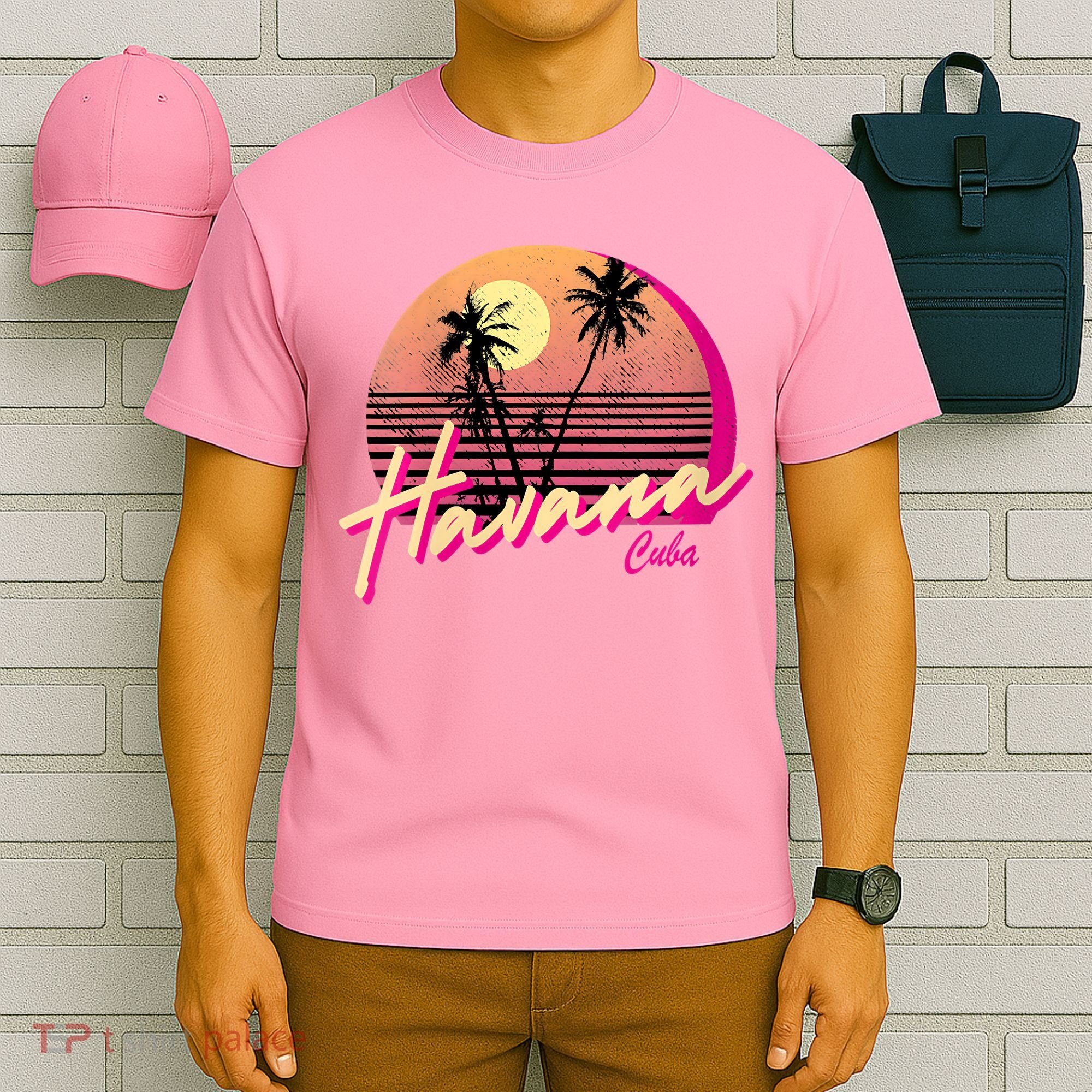 Womens Retro Havana Cuba California Beach Sunset T-Shirt