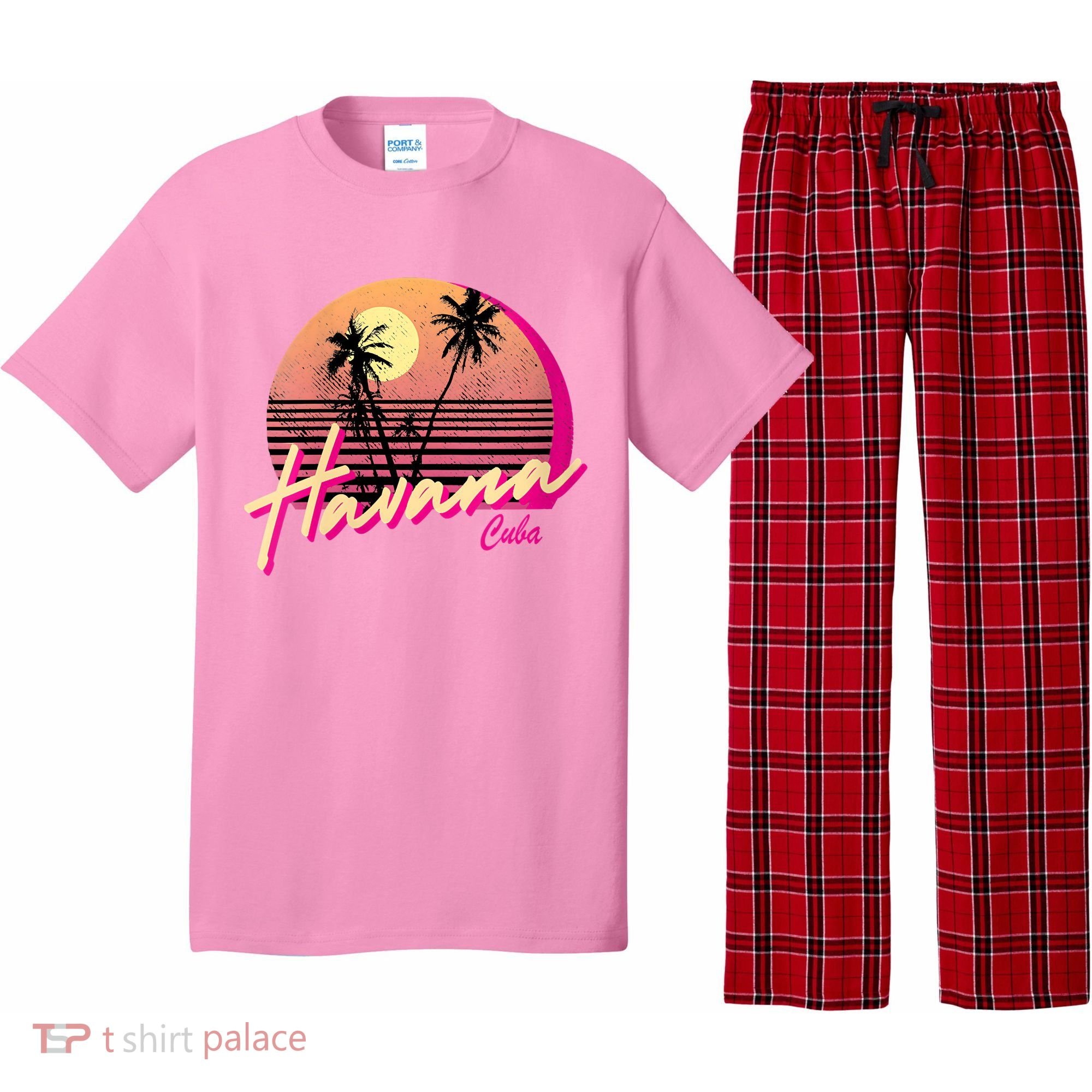 Womens Retro Havana Cuba California Beach Sunset Pajama Set