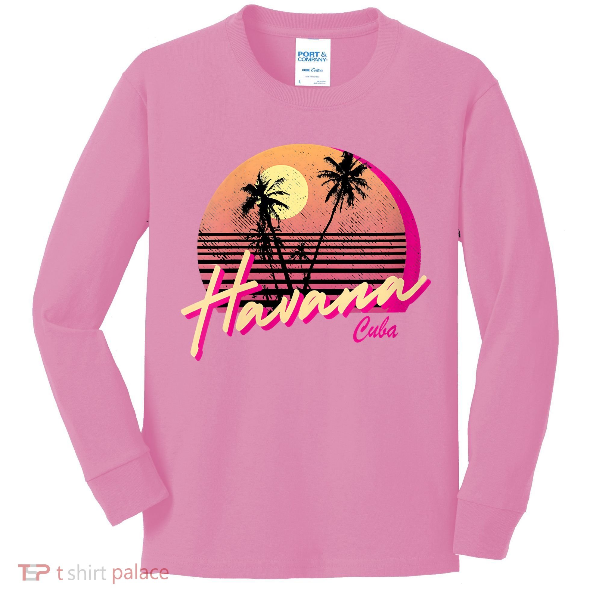 Womens Retro Havana Cuba California Beach Sunset Kids Long Sleeve Shirt