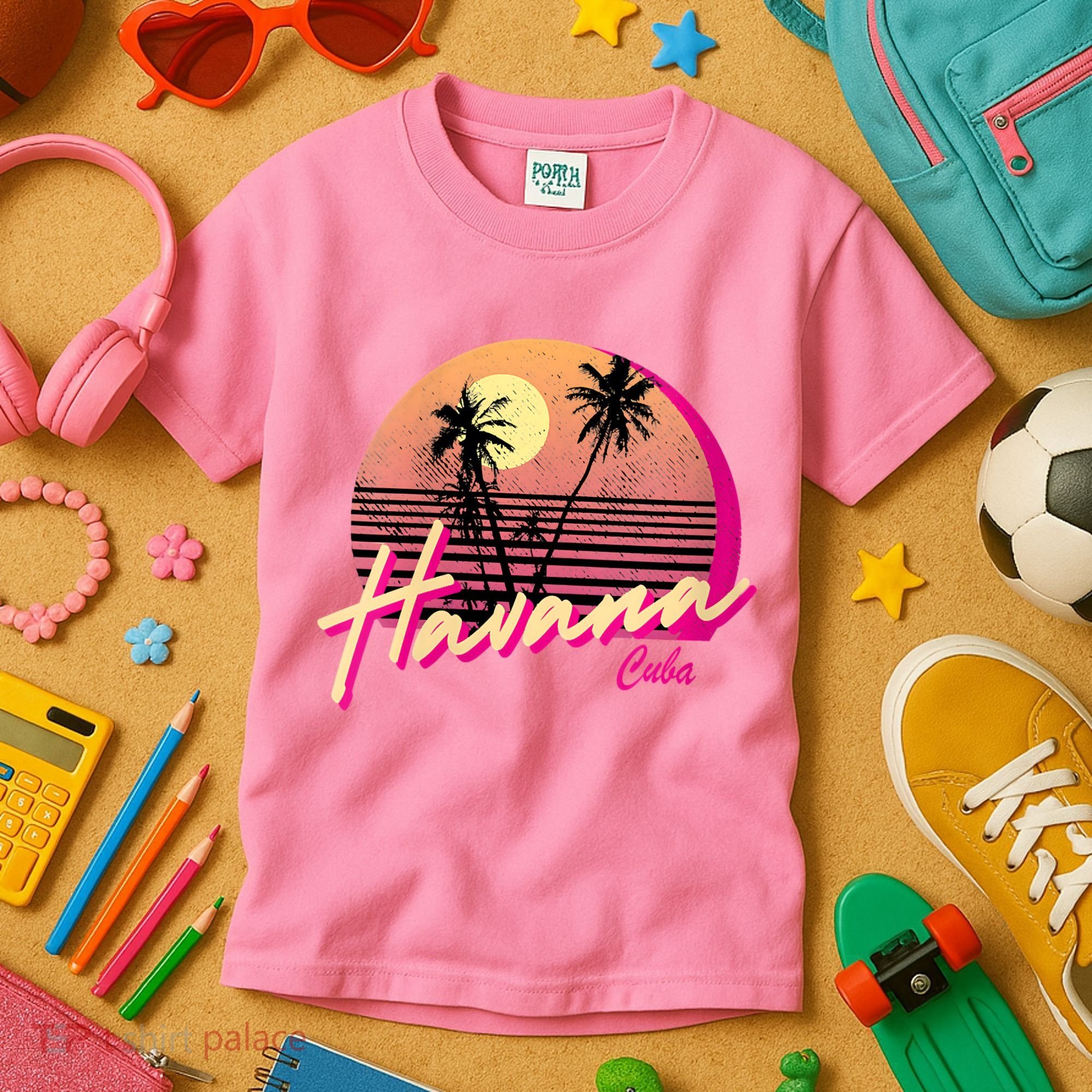 Womens Retro Havana Cuba California Beach Sunset Kids T-Shirt