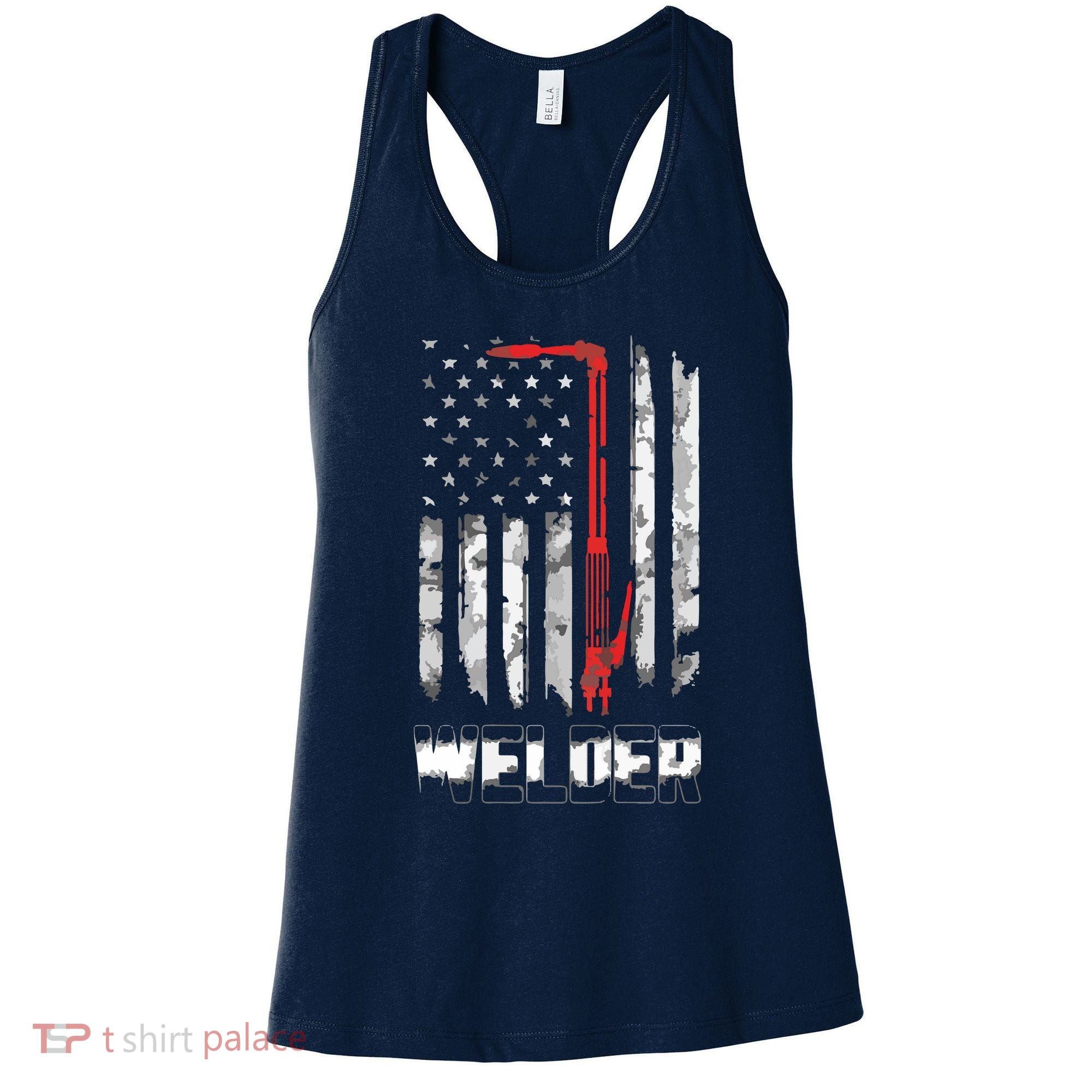 Welder Red Line American Flag USA Patriotic Welder Women's Tank Top