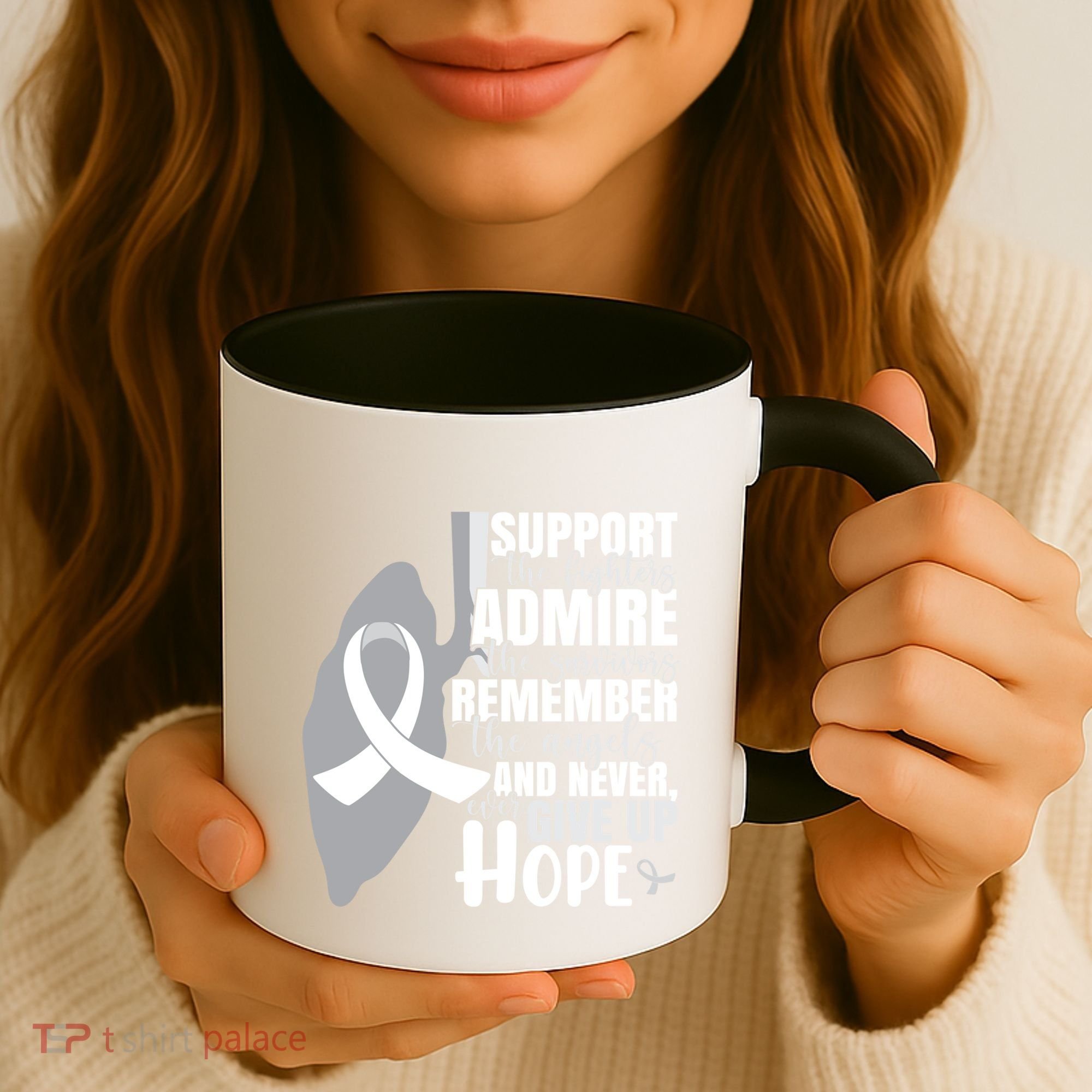 White Ribbon Lung Cancer Warrior Gift Coffee Mug