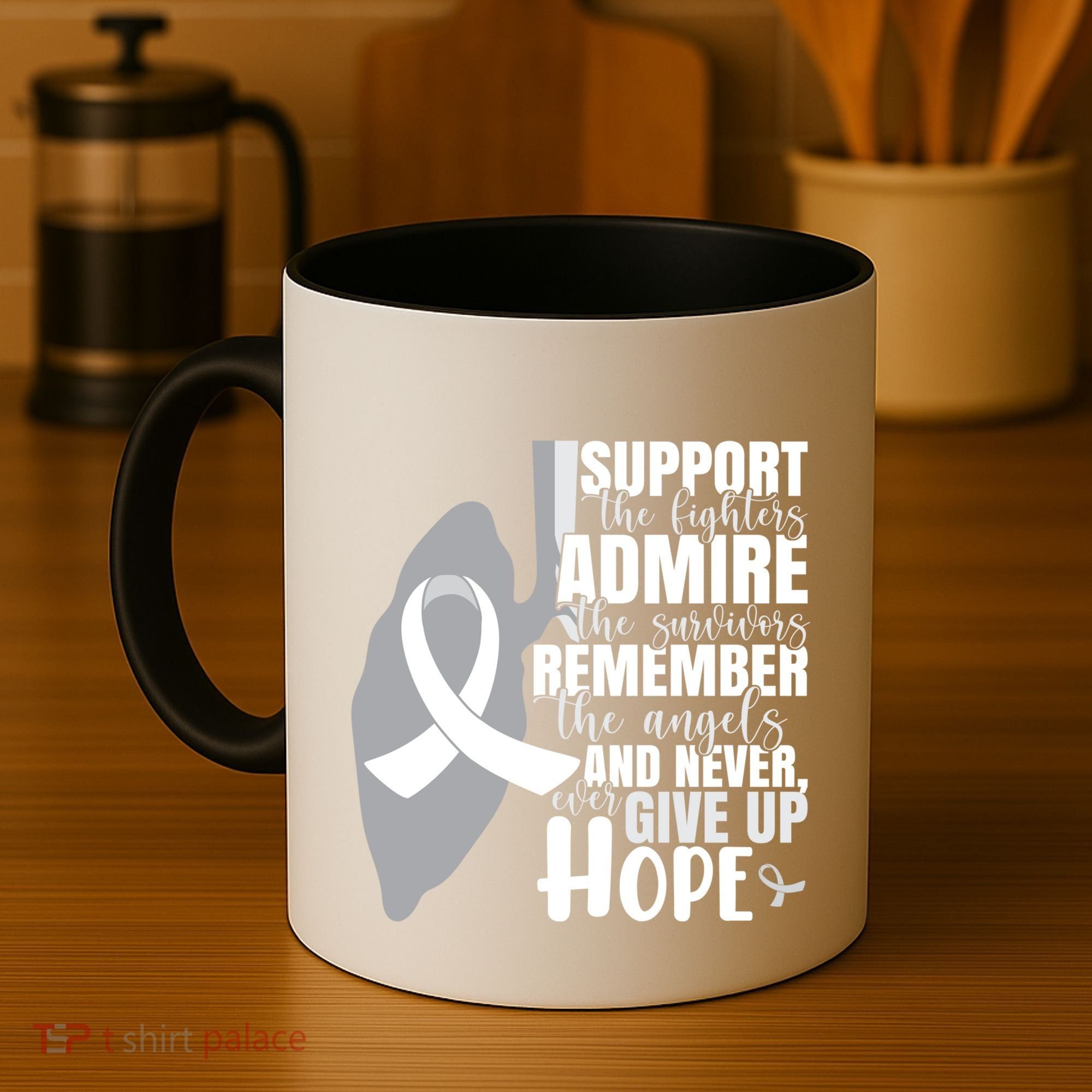 White Ribbon Lung Cancer Warrior Gift Coffee Mug