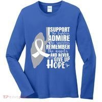 White Ribbon Lung Cancer Warrior Gift Women's Long Sleeve Shirt thumb 0