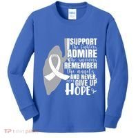 White Ribbon Lung Cancer Warrior Gift Kids Long Sleeve Shirt thumb 0