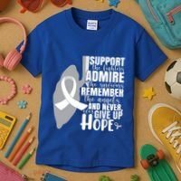 White Ribbon Lung Cancer Warrior Gift Kids T-Shirt thumb 3