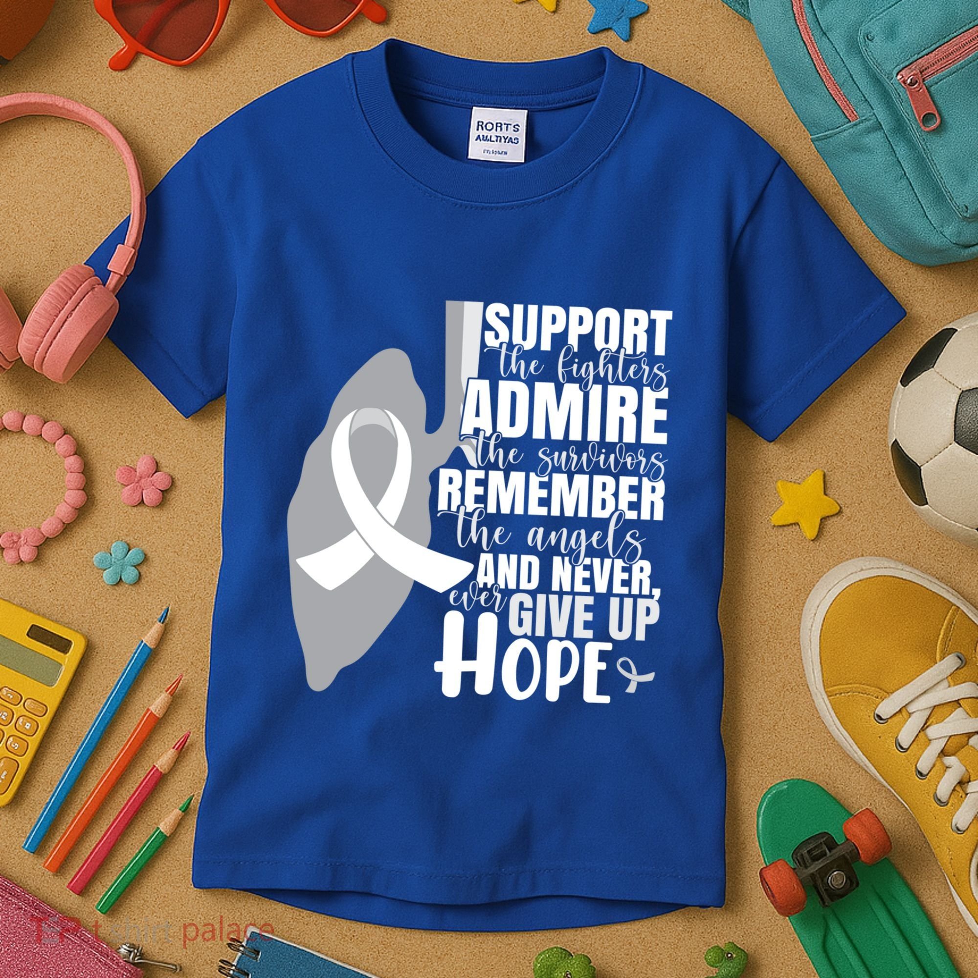 White Ribbon Lung Cancer Warrior Gift Kids T-Shirt