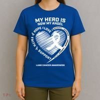 Wings Ribbon My Hero Is Now My Angel Lung Cancer Awareness Funny Gift T-Shirt thumb 4