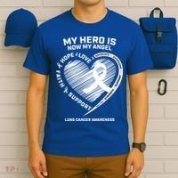 Wings Ribbon My Hero Is Now My Angel Lung Cancer Awareness Funny Gift T-Shirt thumb 6