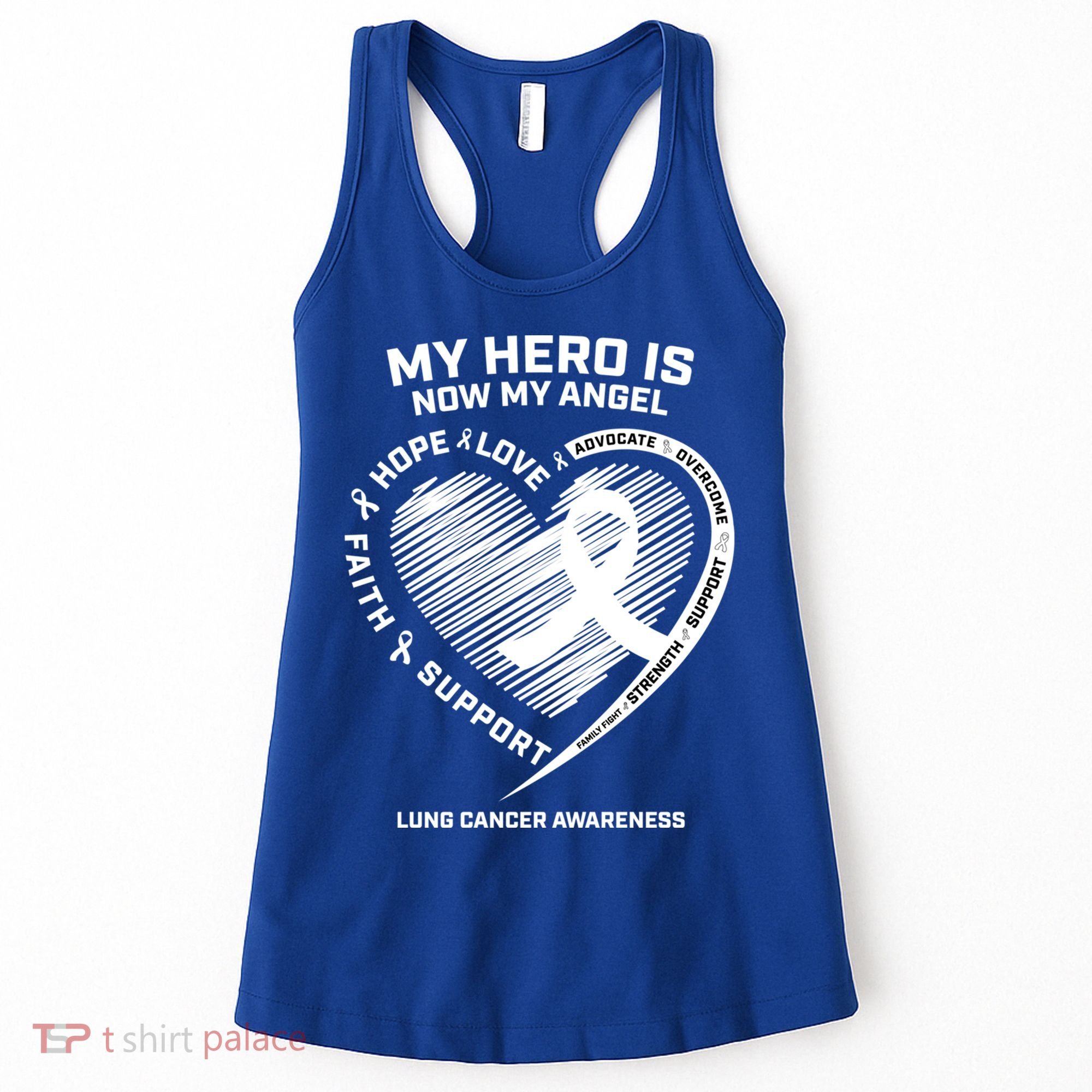 Wings Ribbon My Hero Is Now My Angel Lung Cancer Awareness Funny Gift Women's Tank Top