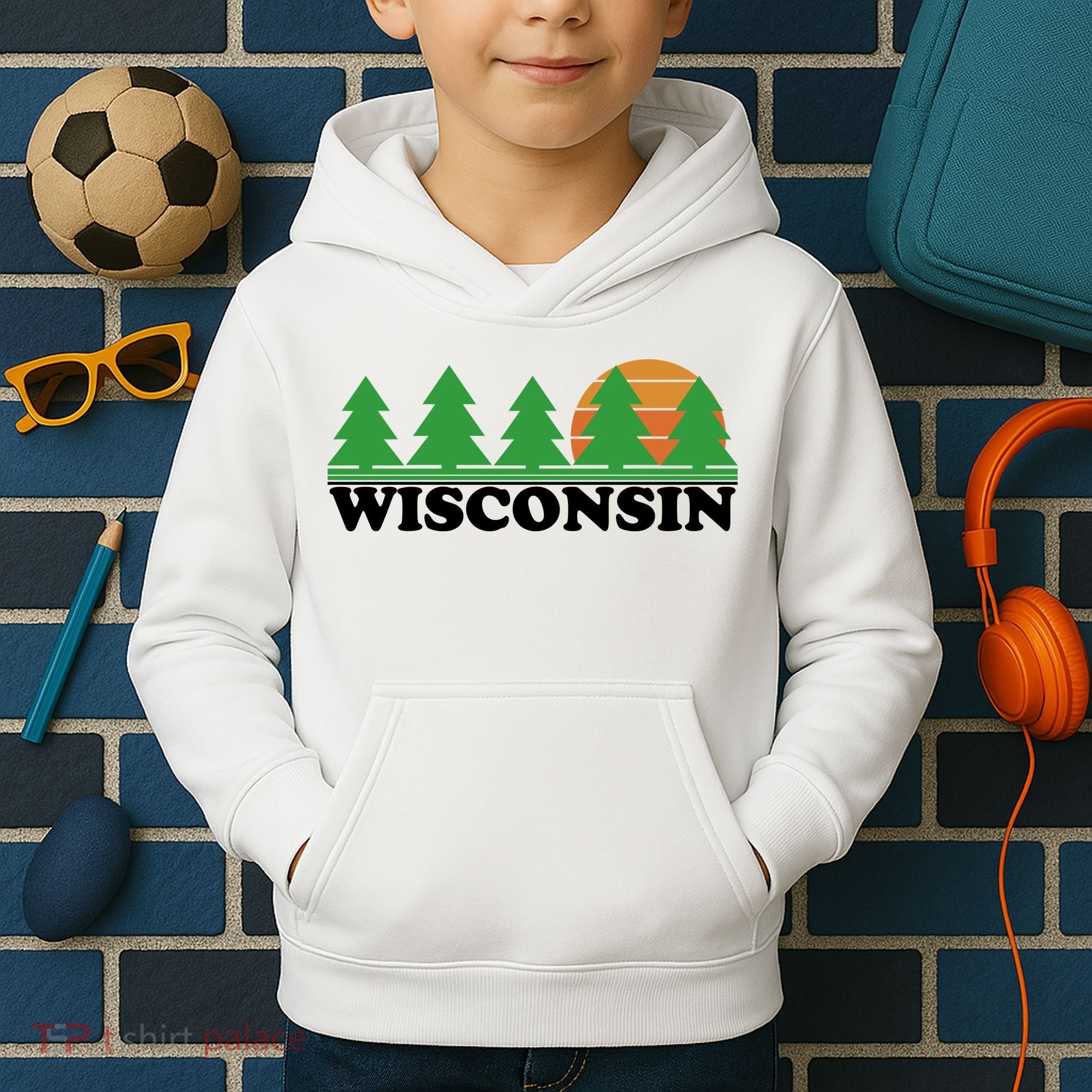 Wisconsin Retro Nature Kids Hoodie