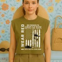Wear Red On Fridays Military Veteran Support Our Troops Flag Garment-Dyed Women's Muscle Tee thumb 4